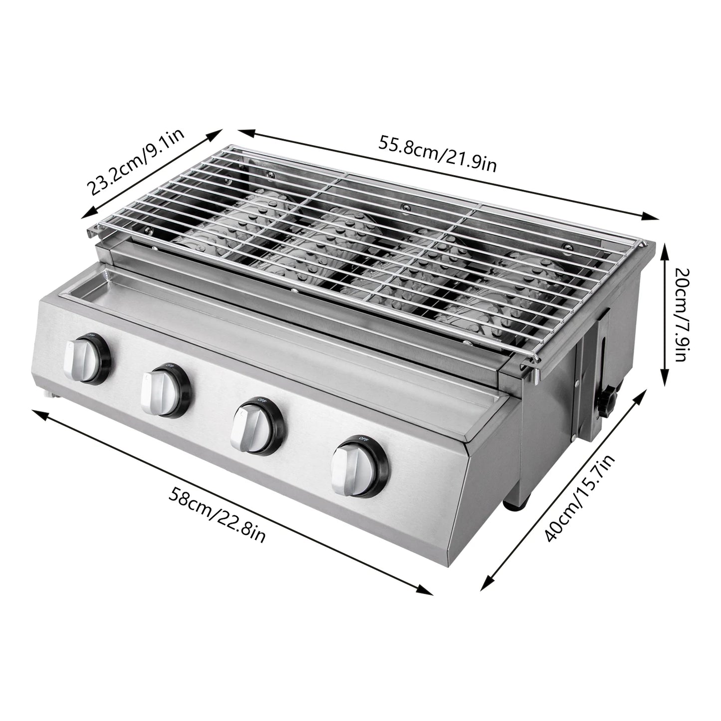 Professional 4-Burner Stainless Steel Tabletop Propane/LPG Gas Grill