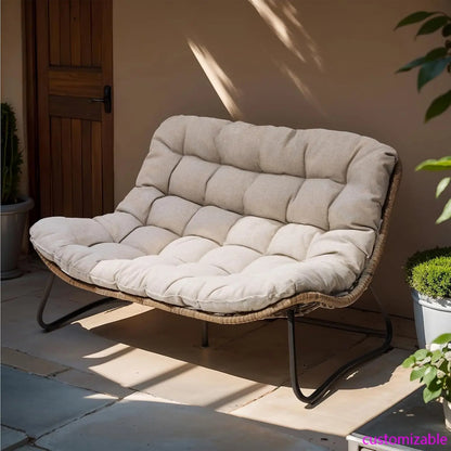 Boho Rattan Outdoor Loveseat with Soft Cushion