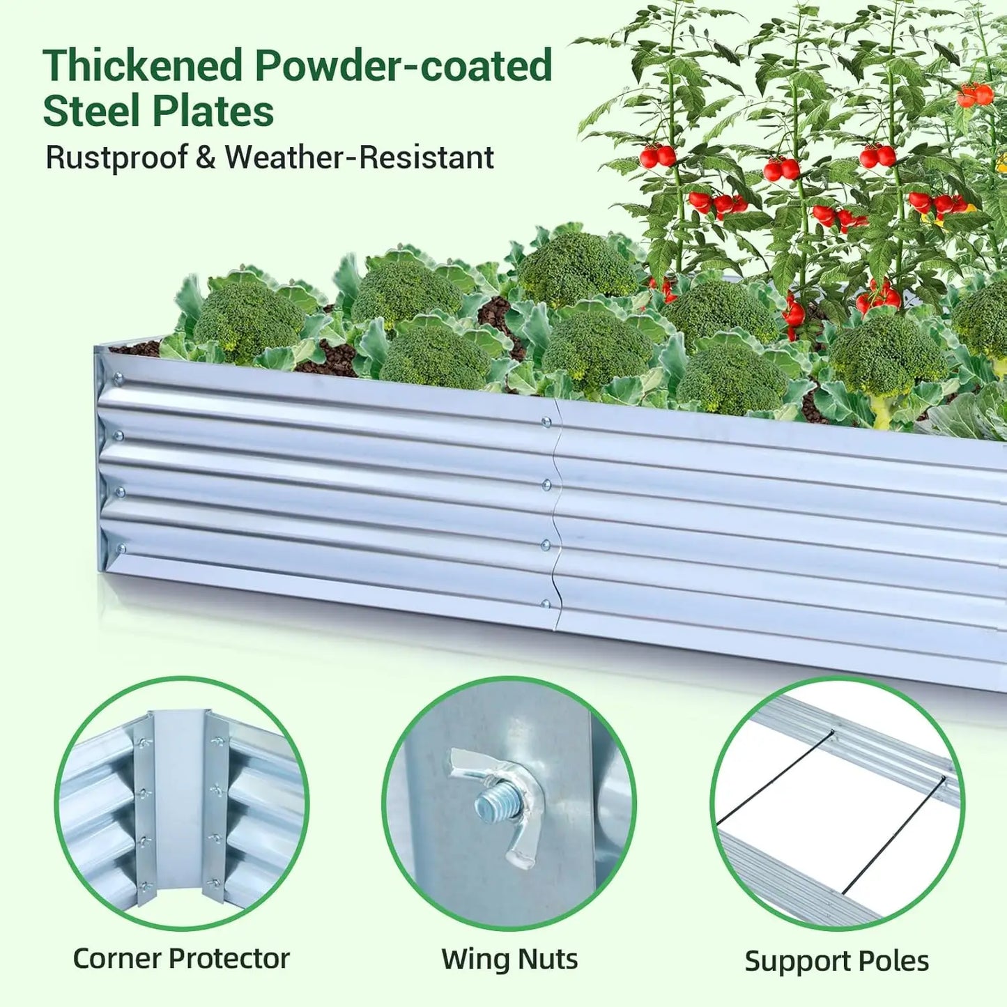 8x4ft Galvanized Raised Garden Bed with Greenhouse Cover