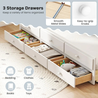 Full Size Bed Frame with Twin Trundle & 3 Drawers