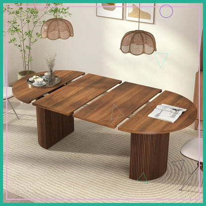 Expandable Oval Dining Table with Fluted Base