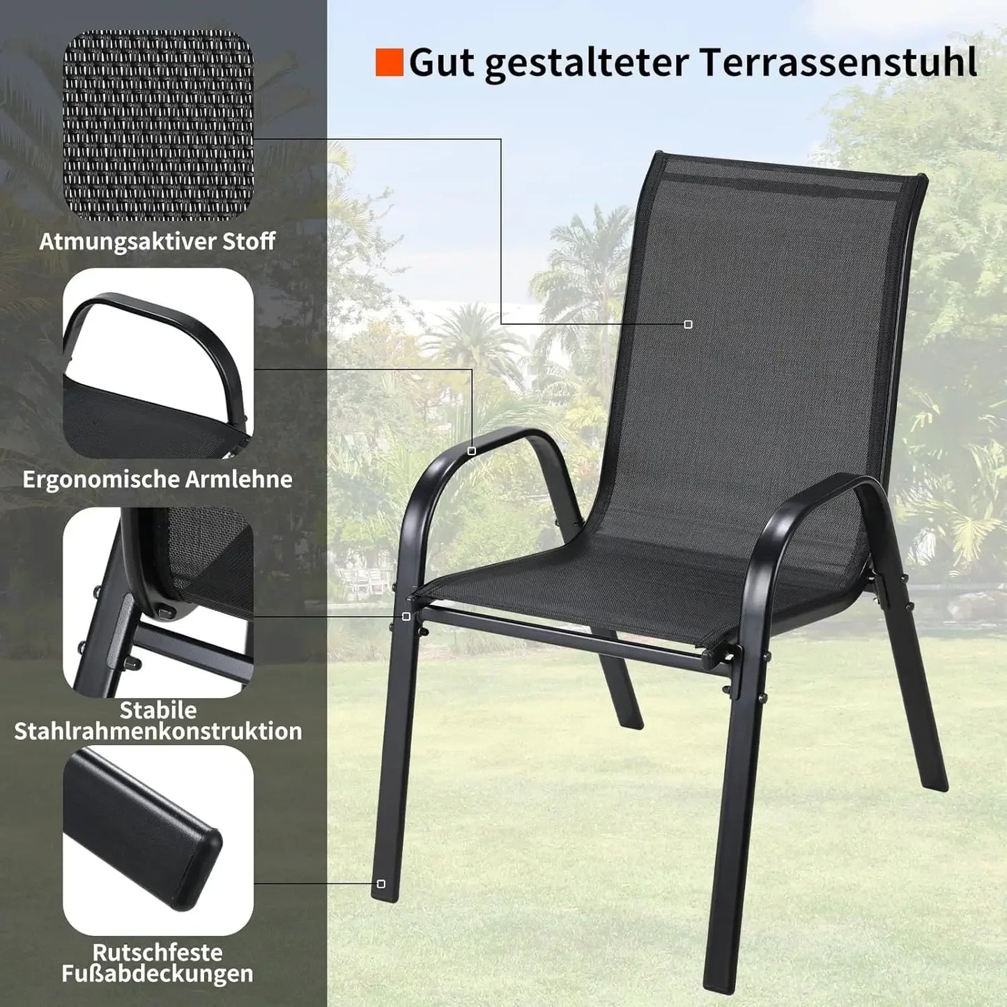 Set of 4 Stackable Outdoor Patio Dining Chair