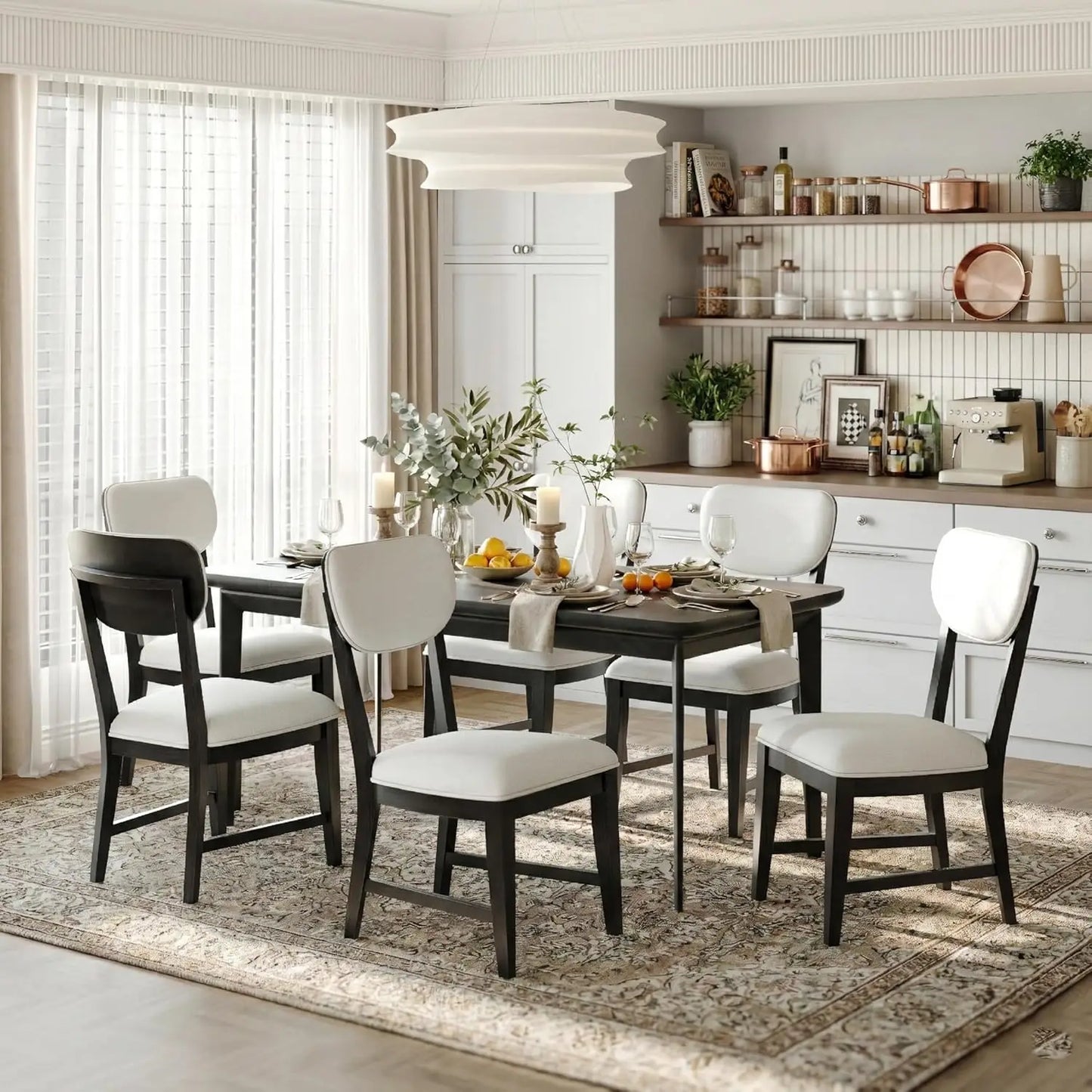 Set of 6, Mid Century Modern Upholstered Kitchen Chairs with 3.3" Thick Cushion