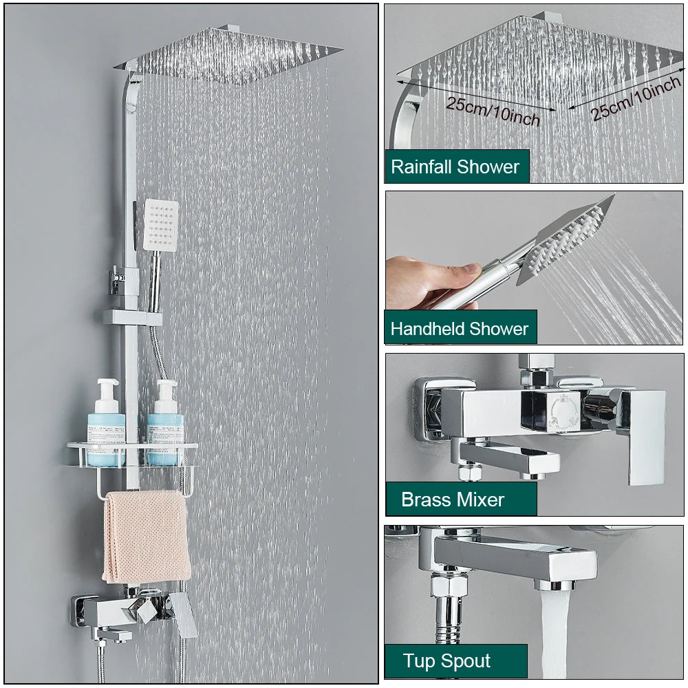 Black Shower Rainfall Faucet Set