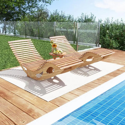 Set of 2, Acacia Wood Rocking Sun Lounger