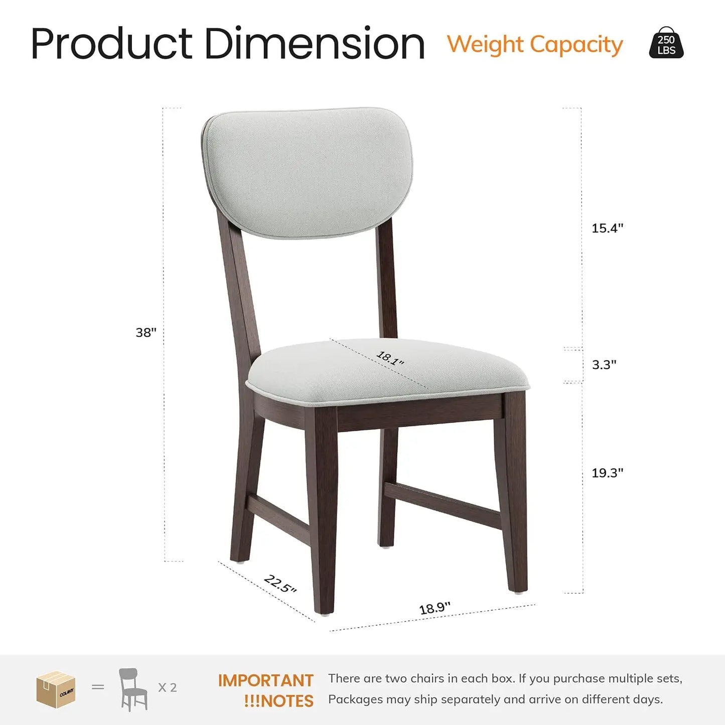 Set of 6, Mid Century Modern Upholstered Kitchen Chairs with 3.3" Thick Cushion