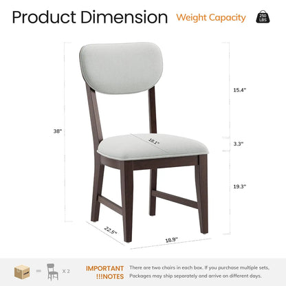Set of 6, Mid Century Modern Upholstered Kitchen Chairs with 3.3" Thick Cushion