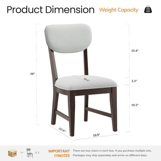 Set of 6, Mid Century Modern Upholstered Kitchen Chairs with 3.3" Thick Cushion