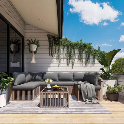 7 Piece Outdoor Sectional Sofa Set with Washable Cushions