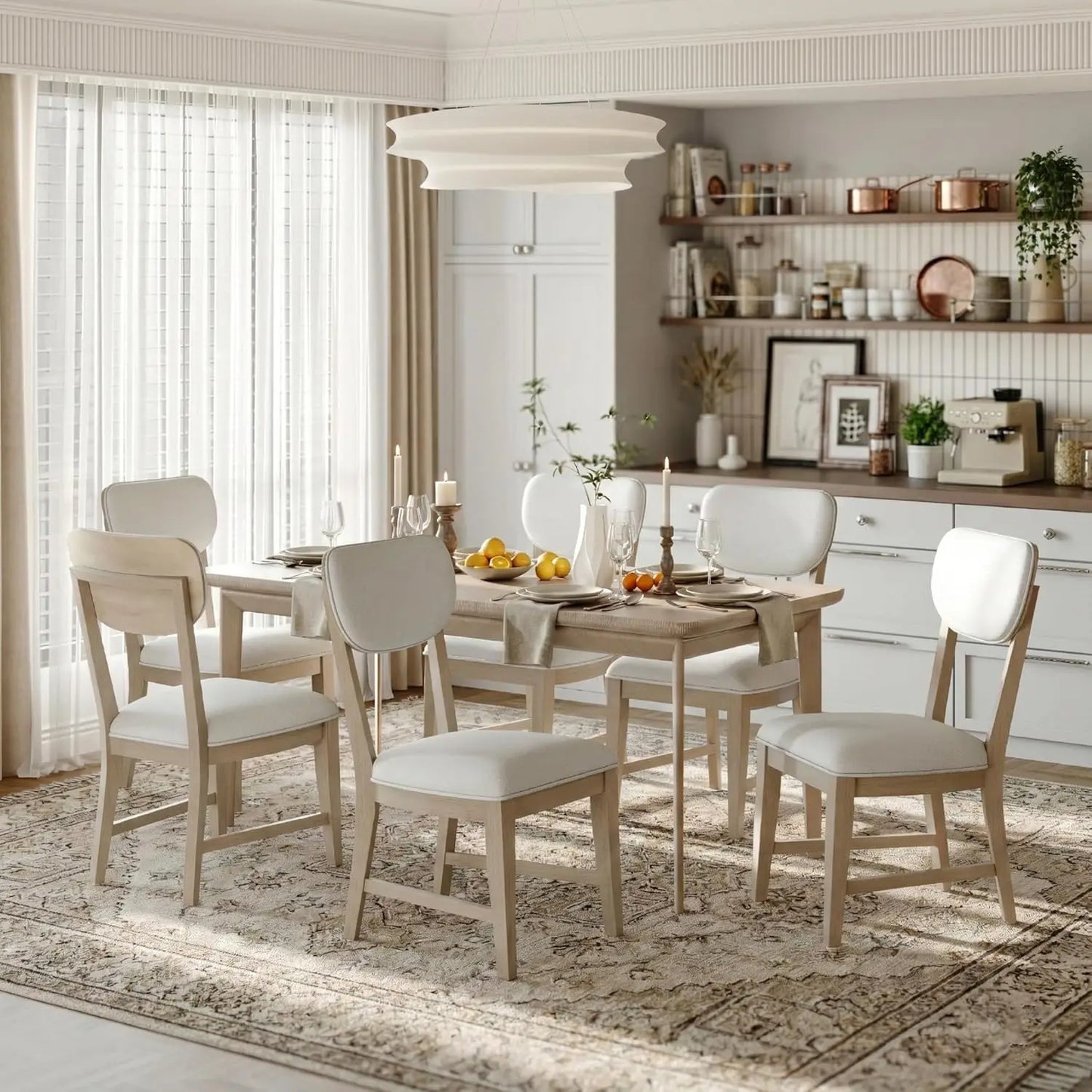 Set of 6, Mid Century Modern Upholstered Kitchen Chairs with 3.3" Thick Cushion