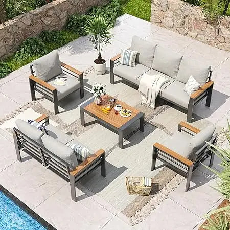 Aluminum Patio Furniture Set 7 Seats, Coffee Table