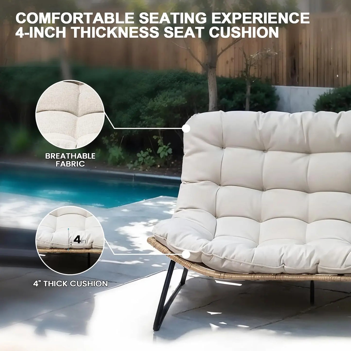 Boho Rattan Outdoor Loveseat with Soft Cushion