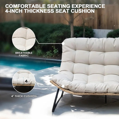 Boho Rattan Outdoor Loveseat with Soft Cushion