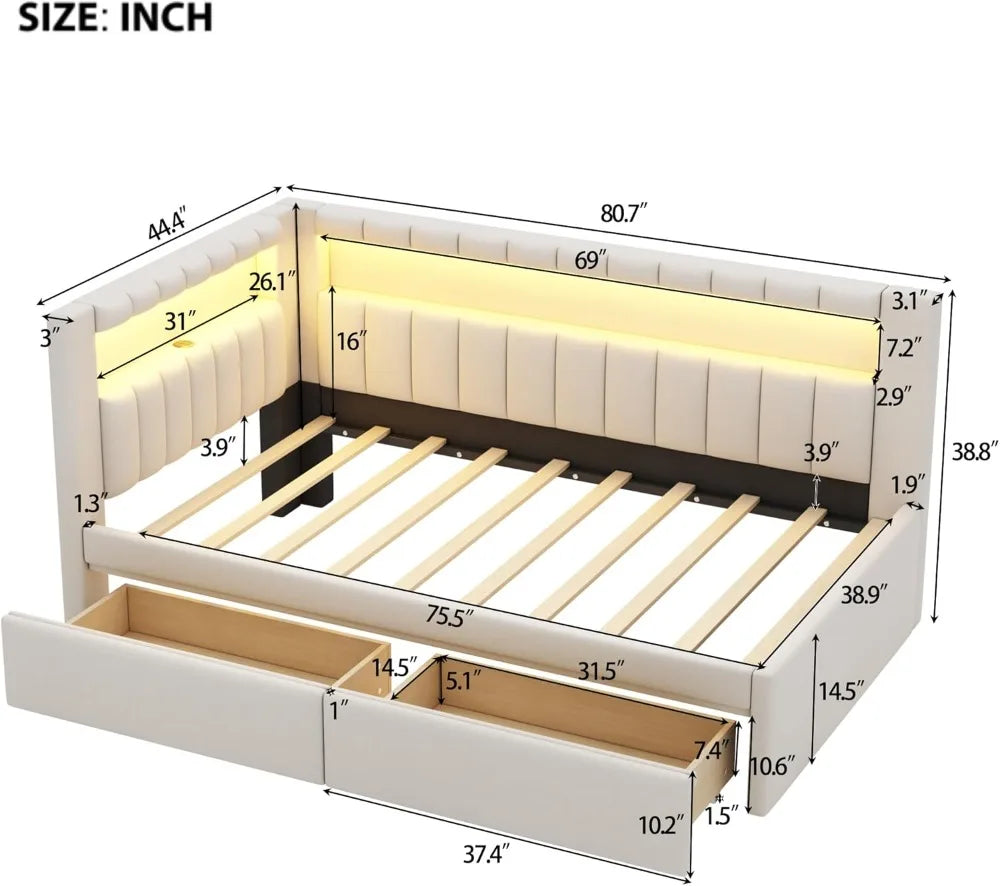Modern Upholstered Platform Bed Frame with USB Ports & Storage Drawers