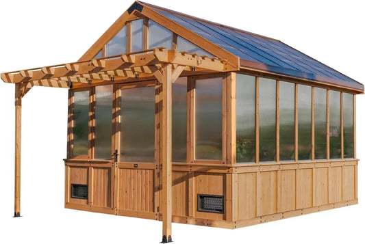13' x 11' Cedar Wood and Polycarbonate Walk-in Greenhouse Kit with Pergola