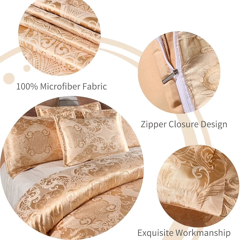 Three-Piece Luxurious Satin European Classic Damask Duvet Cover