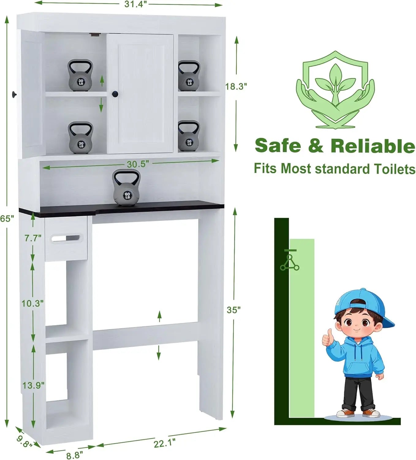 7-Shelf Over-The-Toilet Storage Cabinet with Paper Holder