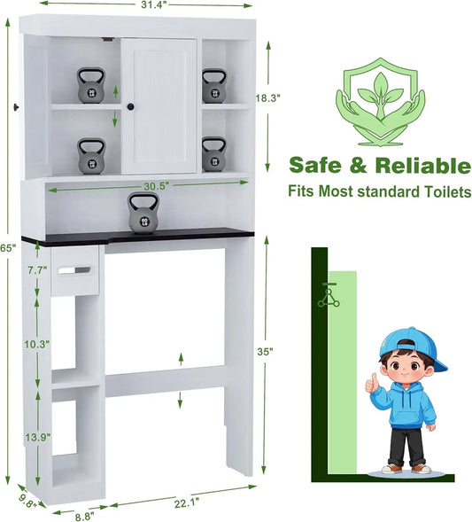 7-Shelf Over-The-Toilet Storage Cabinet with Paper Holder