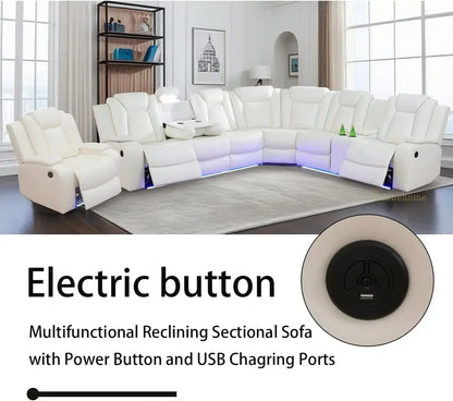 Leather Power Reclining Sectional Sofa, Loveseat Chair with Storage