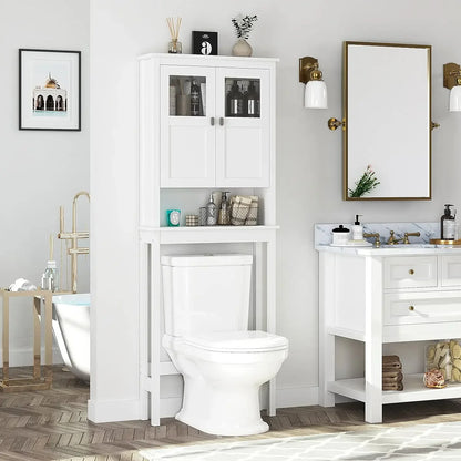 Bathroom Over Toilet storage Cabinet with Glass Doors