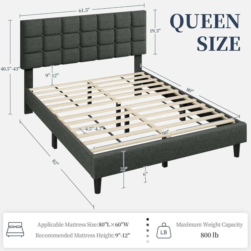 Modern Upholstered Queen Platform Bed FrameAdjustable,