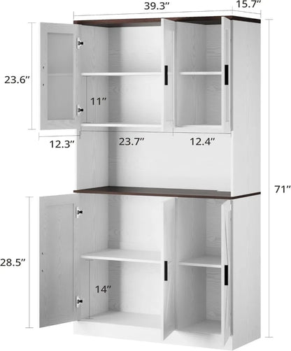 Kitchen Pantry Cabinet with Microwave Shelf, Storage Power Outlet