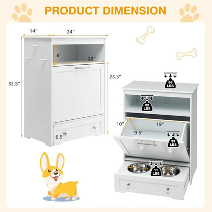Pet Feeder Station, Dog Food Storage with Pull Out Bowls