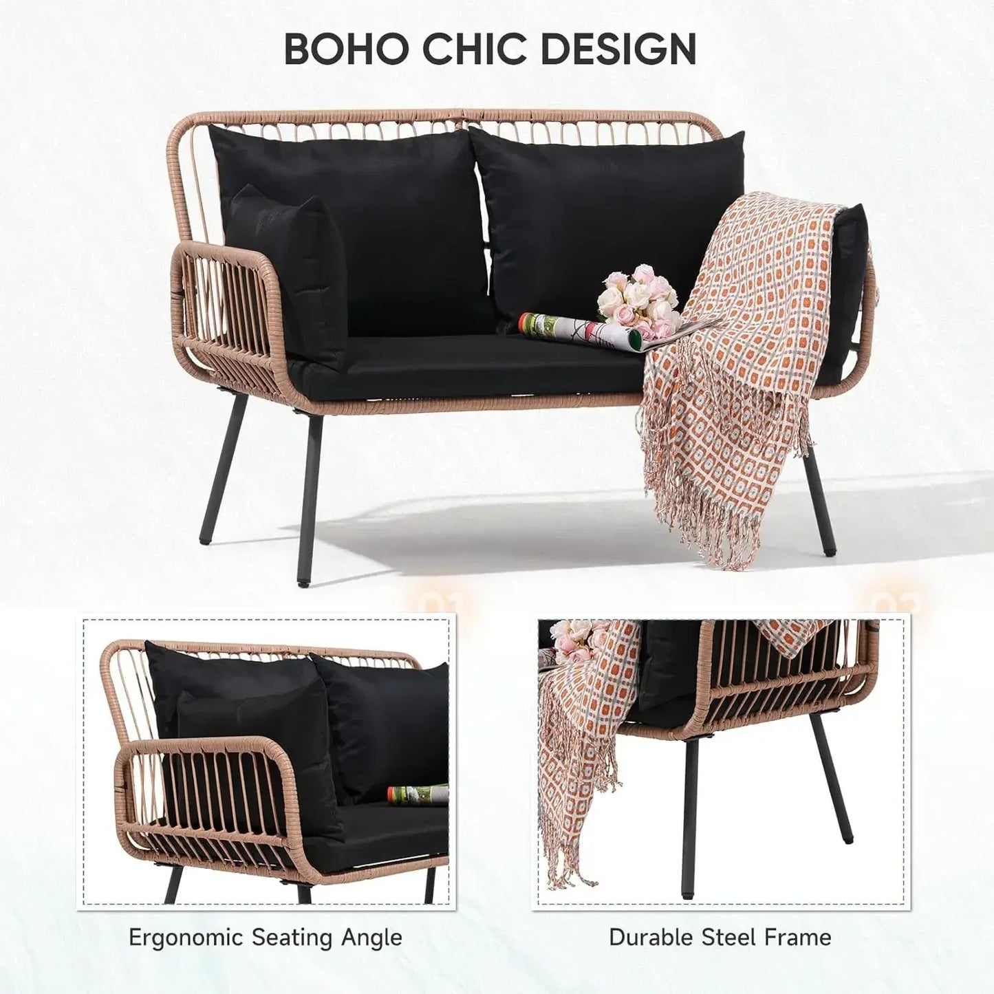 Garden Patio Loveseat with Cushions & Pillows