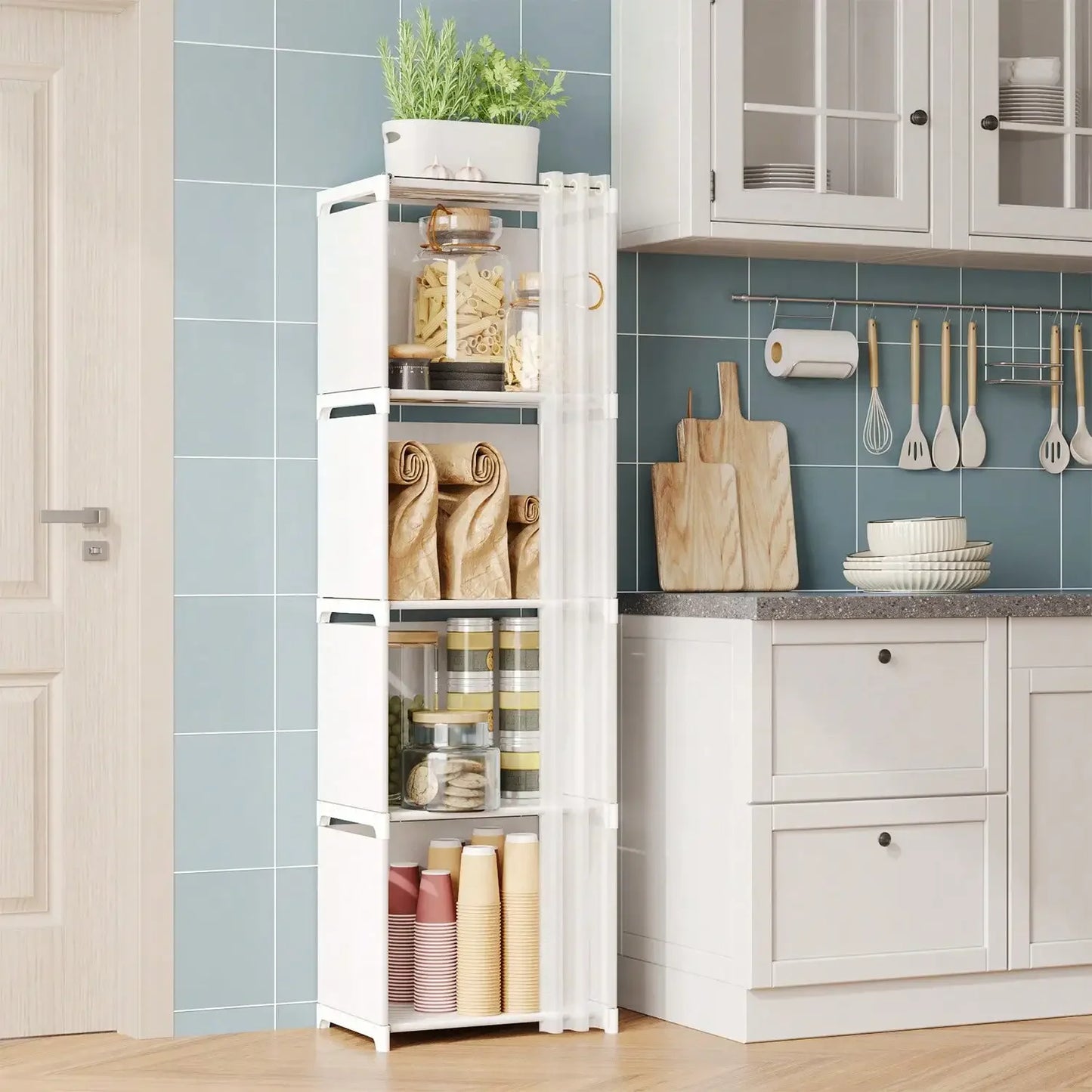 Space Saving 4-Tier Storage Cabinet In White