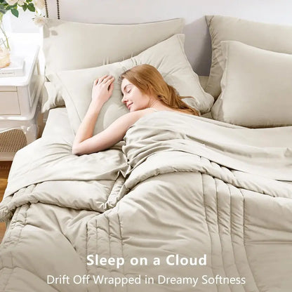 King Size 7 Piece Bed in a Bag Beige Comforter Set