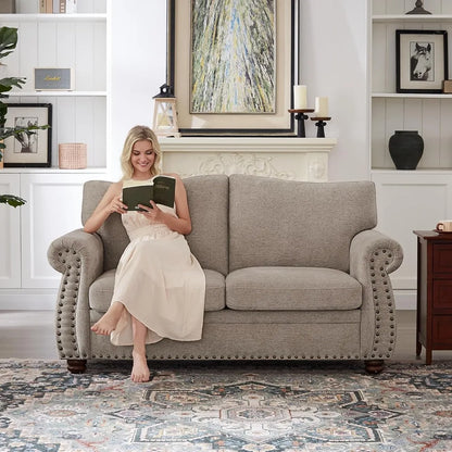 Vintage Chenille Loveseat Sofa 66" with Rolled Arms & Nailhead Trim