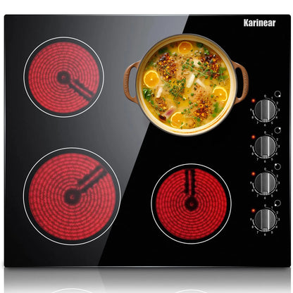 Karinear 4 Burners Electric Cooktop, 24 Inch Built-in, Hard Wire(No Plug)