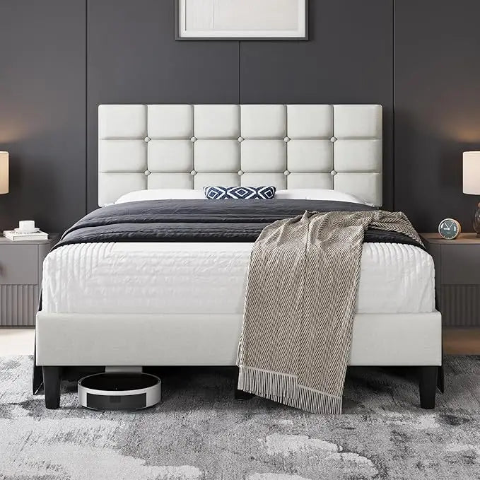 Modern Upholstered Queen Platform Bed FrameAdjustable,