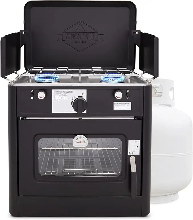 Outdoor Gas Camping Oven, 2-Burner Stove & Auto Ignition