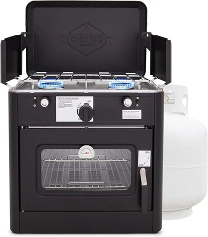 Outdoor Gas Camping Oven, 2-Burner Stove & Auto Ignition