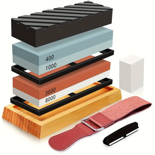 Professional Knife Sharpening Stone Set – 400/1000/3000/8000 Grit Whetstones