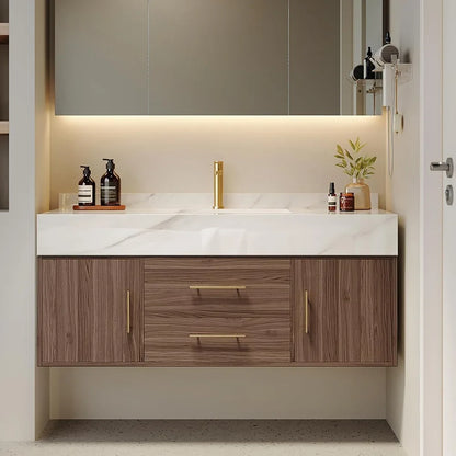 Floating Bathroom Vanity with Sintered Stone Vessel Sink 2 Drawers