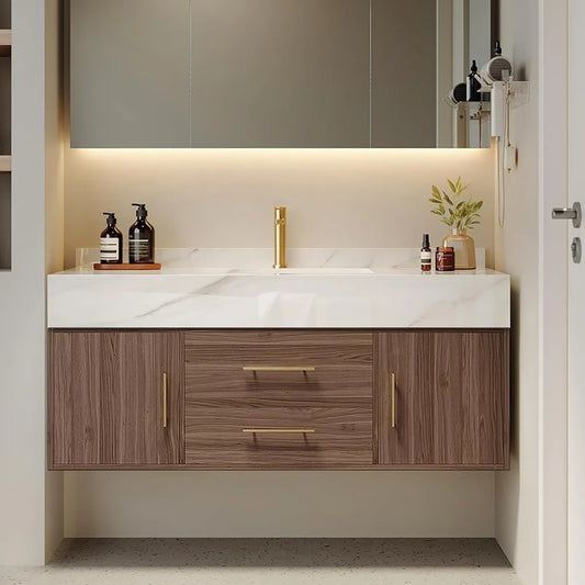 Floating Bathroom Vanity with Sintered Stone Vessel Sink 2 Drawers