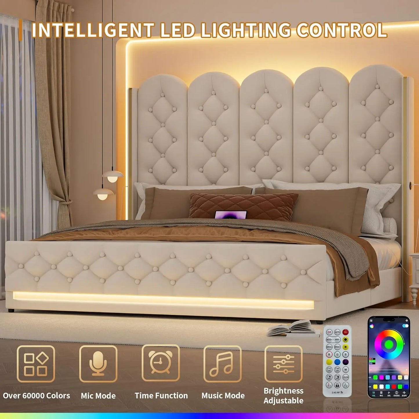 King Upholstered Platform Storage Bed With Lift Frame
