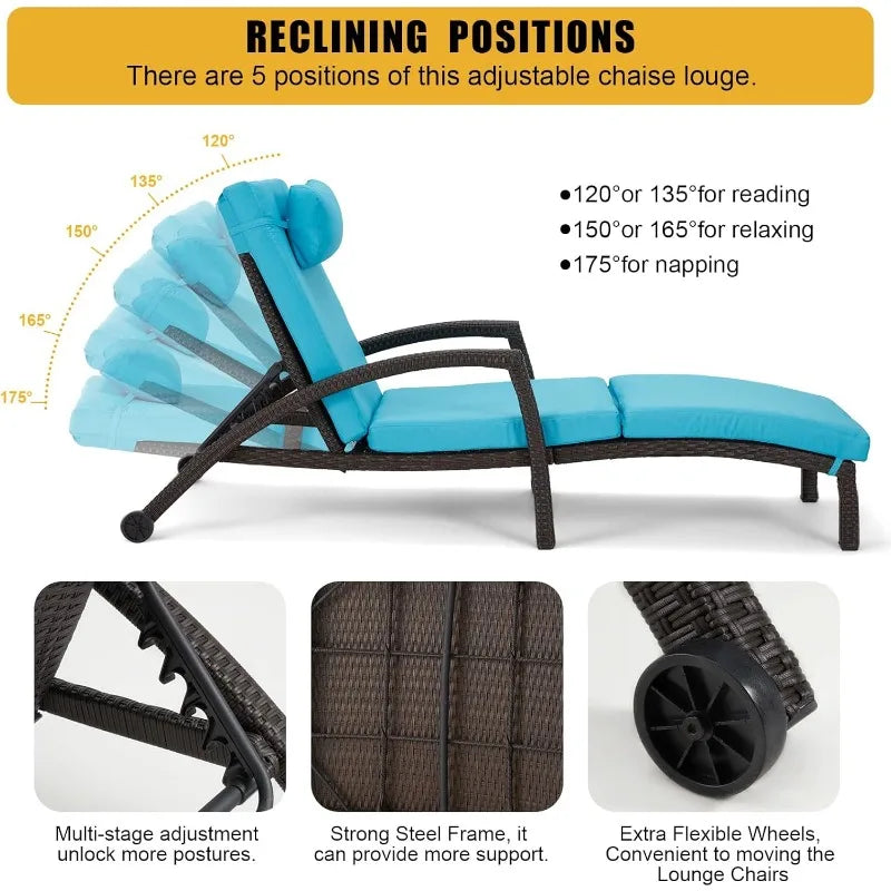 Set of 2 Rattan Wicker Patio Pool Lounge Chair with Cushion