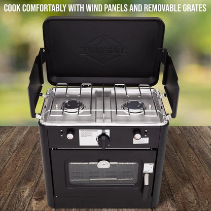 Outdoor Gas Camping Oven, 2-Burner Stove & Auto Ignition