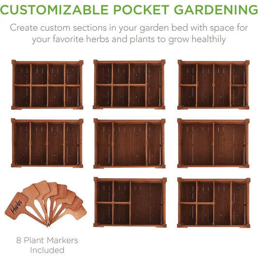 8-Pocket Mobile Herb Garden Bed with Lockable Wheels & Storage Shelf