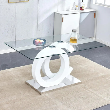 Modern Rectangular Marble Top Dining Table with Black Open-Concept Design Base