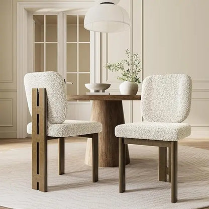 Set of 2, Upholstered Armless Modern Boucle Dining Chairs