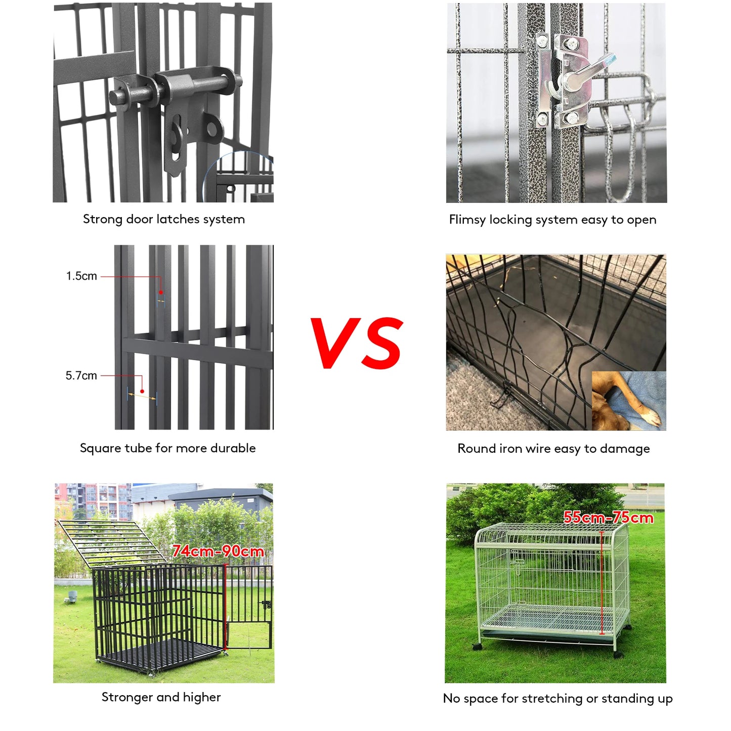 L XL XXL Heavy Duty Dog Crate with 3 Doors and Removable Tray