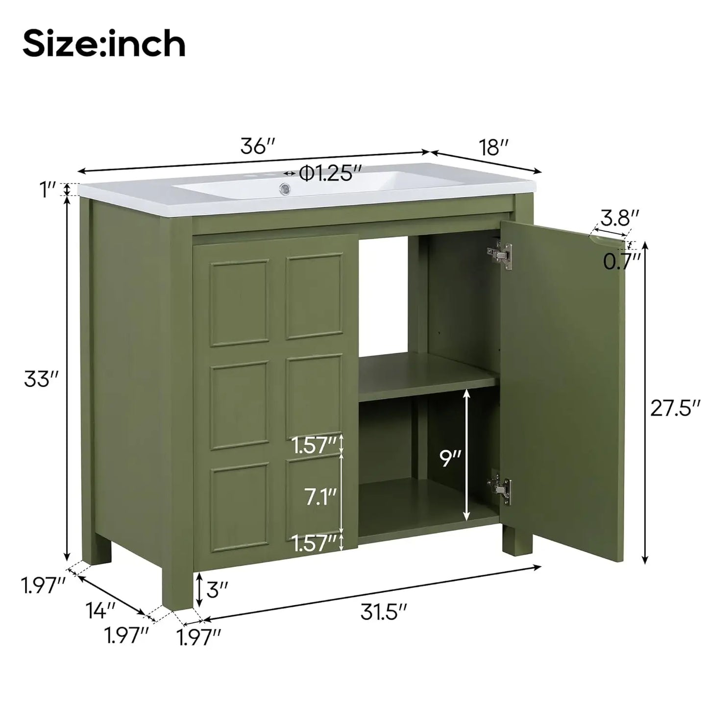 36in Free Standing Bathroom Vanity with Ceramic Sink