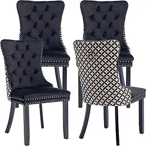 Black Velvet Dining Chairs Set of 4