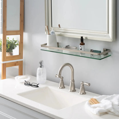 Decorative Glass Bathroom Shelf with Nickel Rail