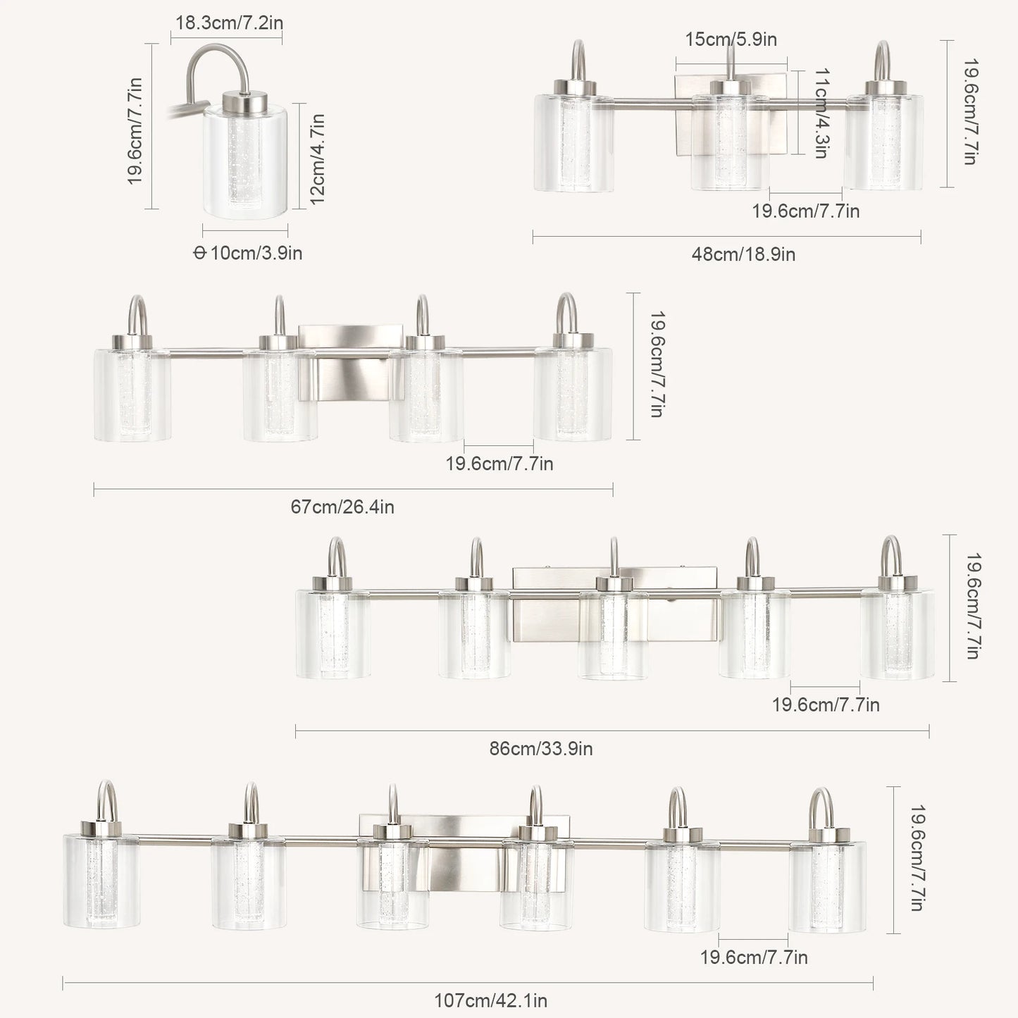 Brushed Nickel Bathroom Over Mirror Vanity Light with Crystal Bubble
