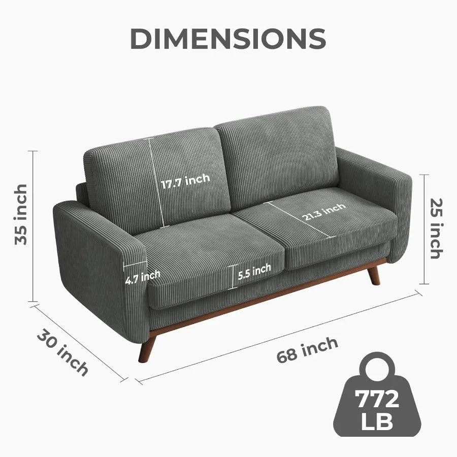 68 Loveseat Sofa Dark Gray Comfy Corduroy